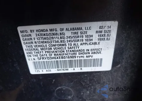 2014 Acura Mdx Technology Pkg W/Entertainment Pkg from USA, damaged, VIN 5FRYD3H6XEB016909